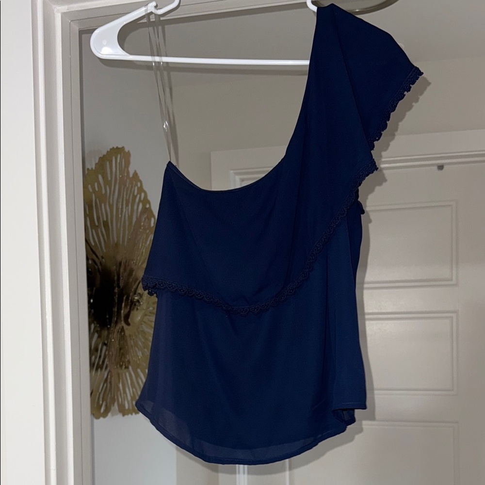 love, Fire Navy Blue One-Shoulder Blouse